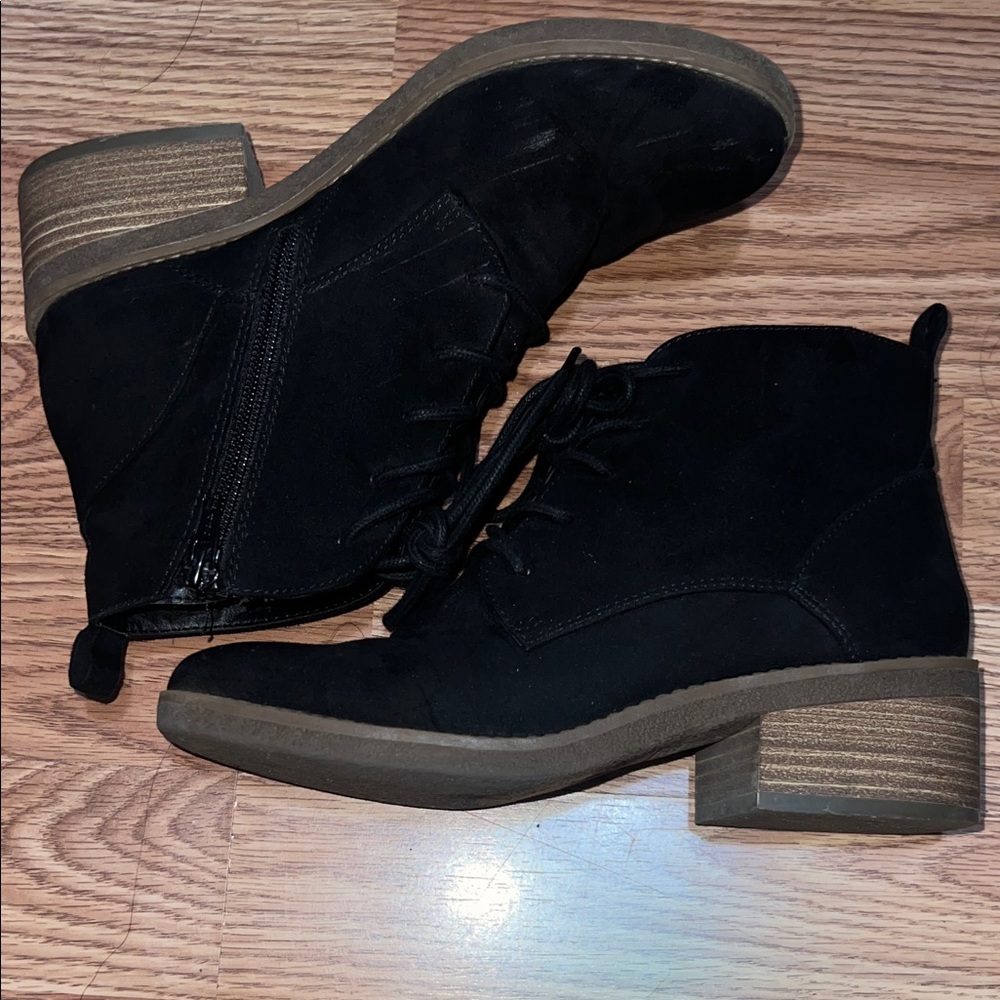 Style & Co. Black Ankle Boots with Brown Heel